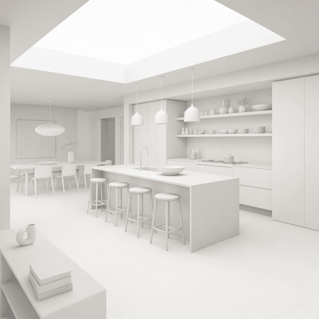 White clay kitchen island architectural render generated with ChatGPT Images 2.0