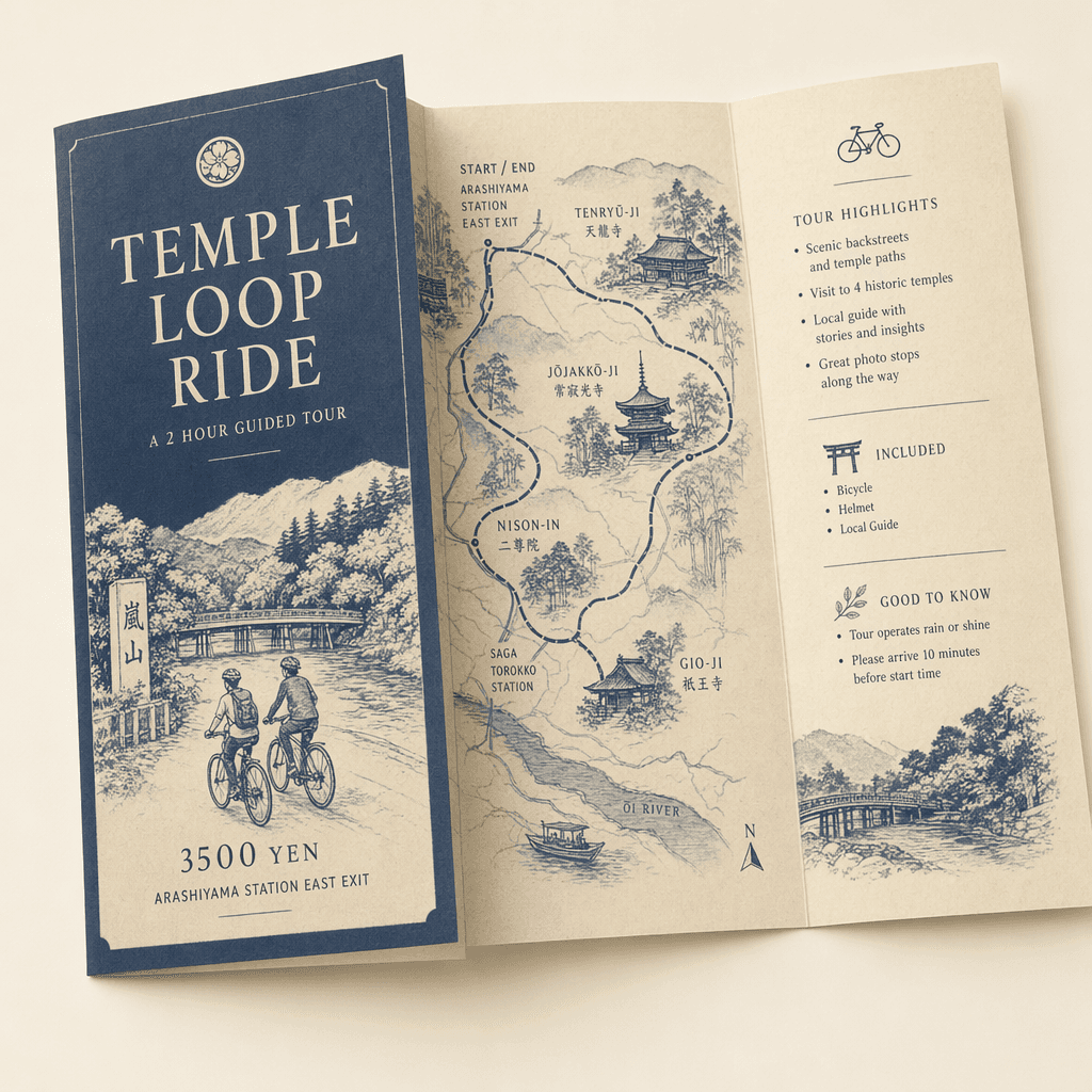 Kyoto cycling tour pamphlet generated with ChatGPT Images 2.0