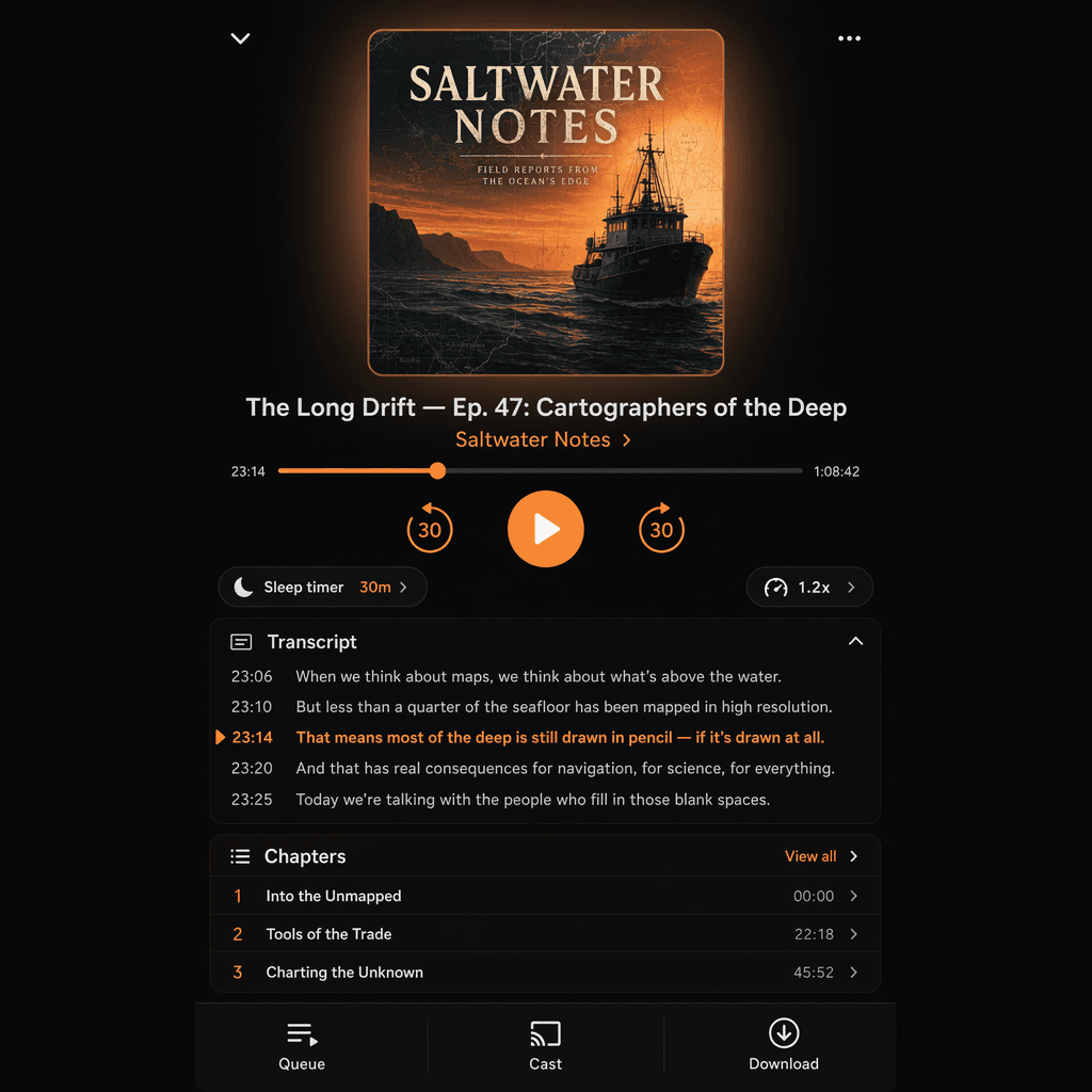 Dark-mode podcast player UI generated with ChatGPT Images 2.0
