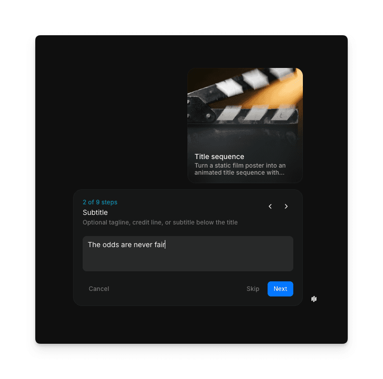 Subtitle input field in Morphic title sequence workflow