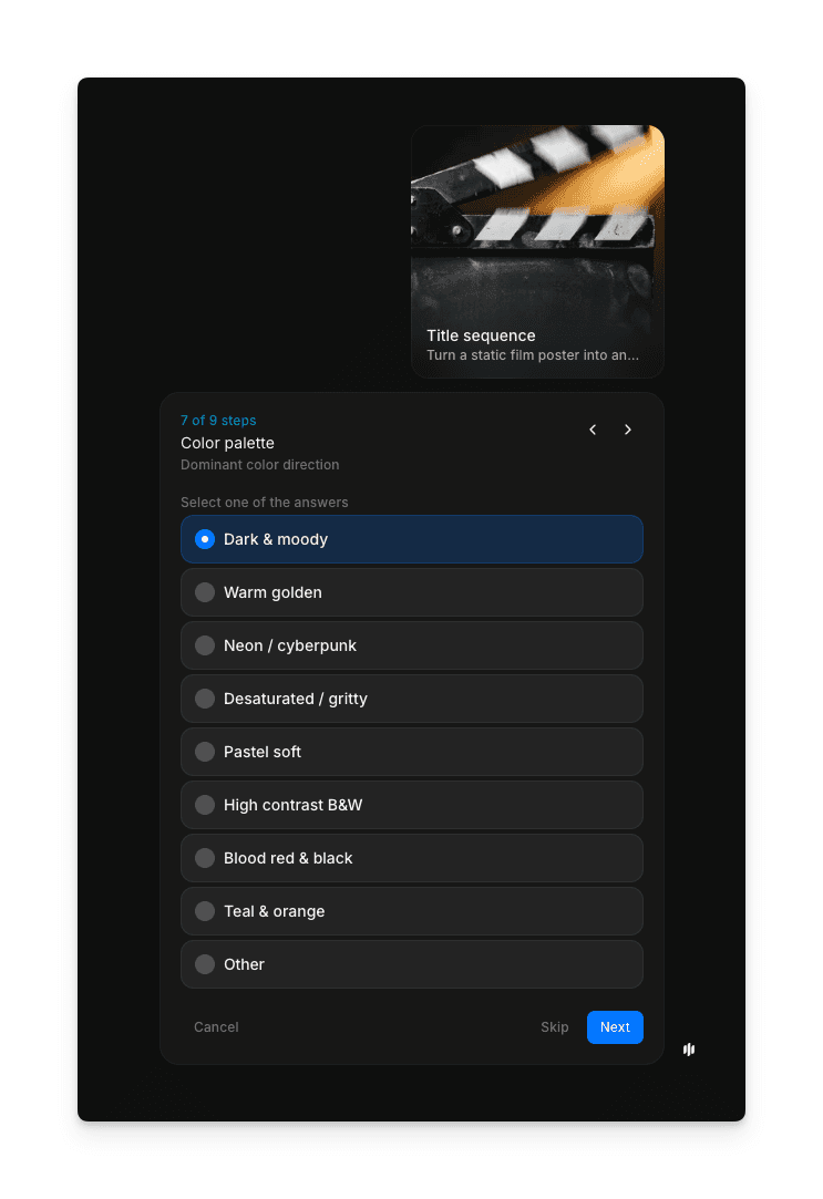 Animation parameter configuration screen in Morphic title sequence workflow