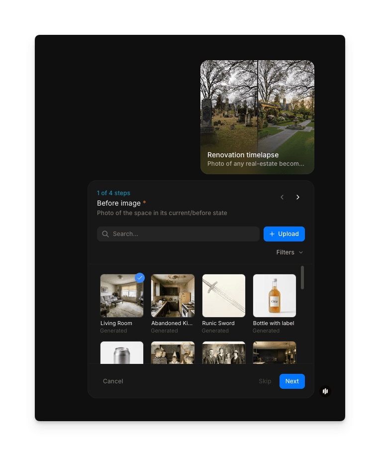 Before image gallery in Morphic's renovation timelapse workflow