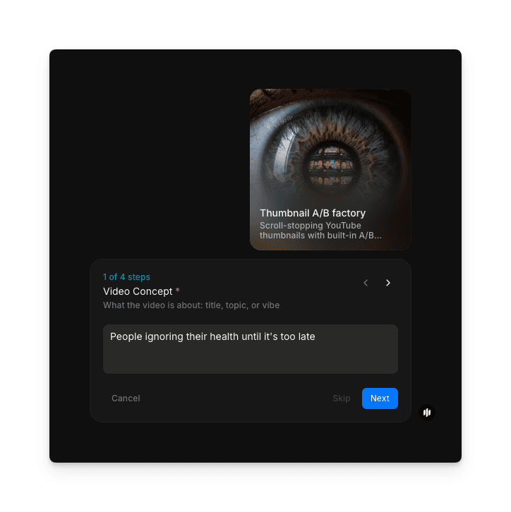 Video Concept text field in the Morphic thumbnail workflow
