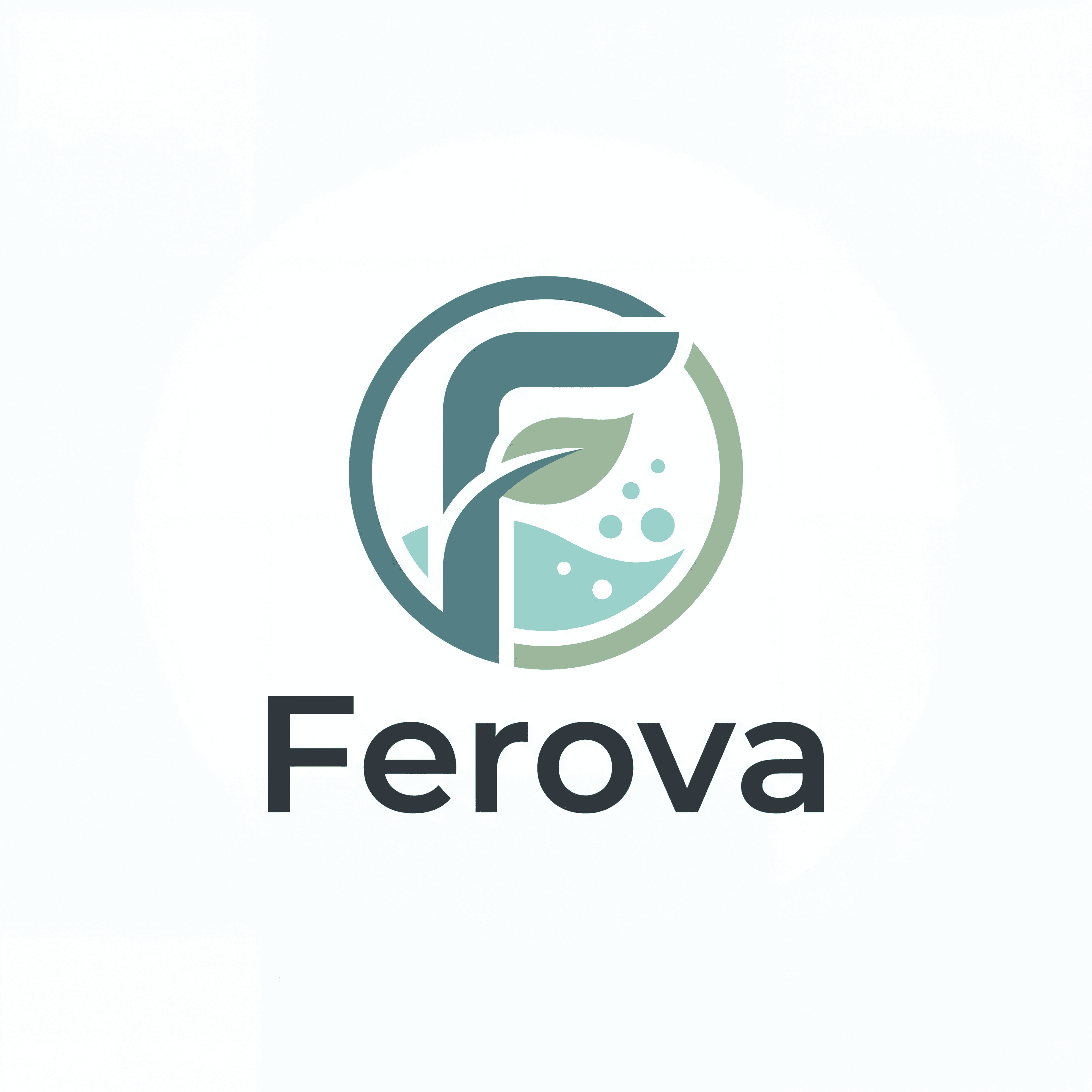 Generated Ferova logo featuring a stylized F with leaf and bubble elements inside a circle, in teal and sage green